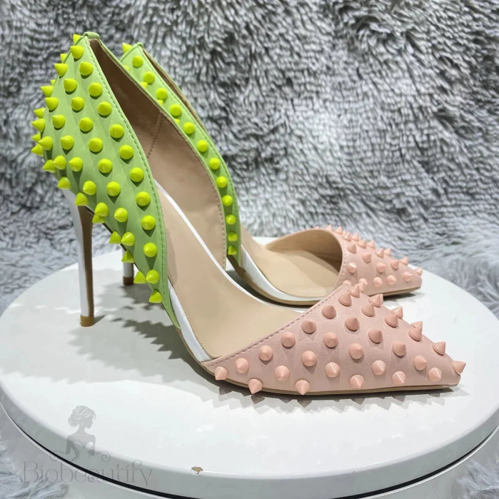 Green Pink Matte Pointy Toe High Heel Shoes For Women