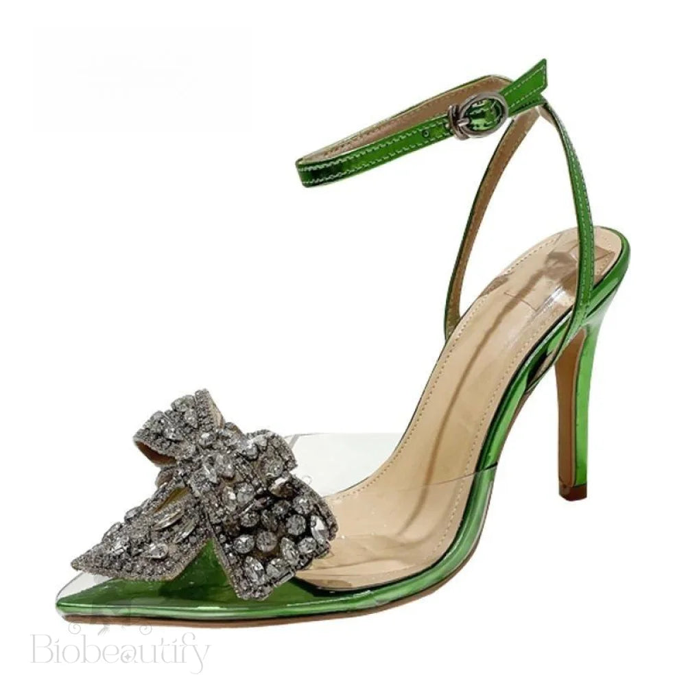 Green Women Sandals Fashion Transparent Pvc Butterfly-Knot High Heels For Party Prom / 35