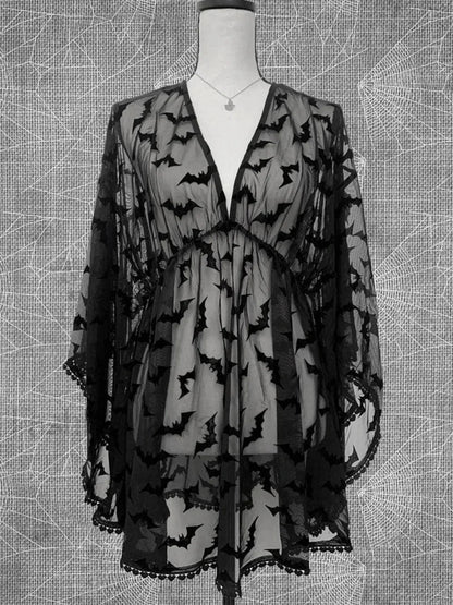 Grunge Chiffon Bat Club Black Through Aesthetic Graphic Lace See E Girls Goth Night Dress
