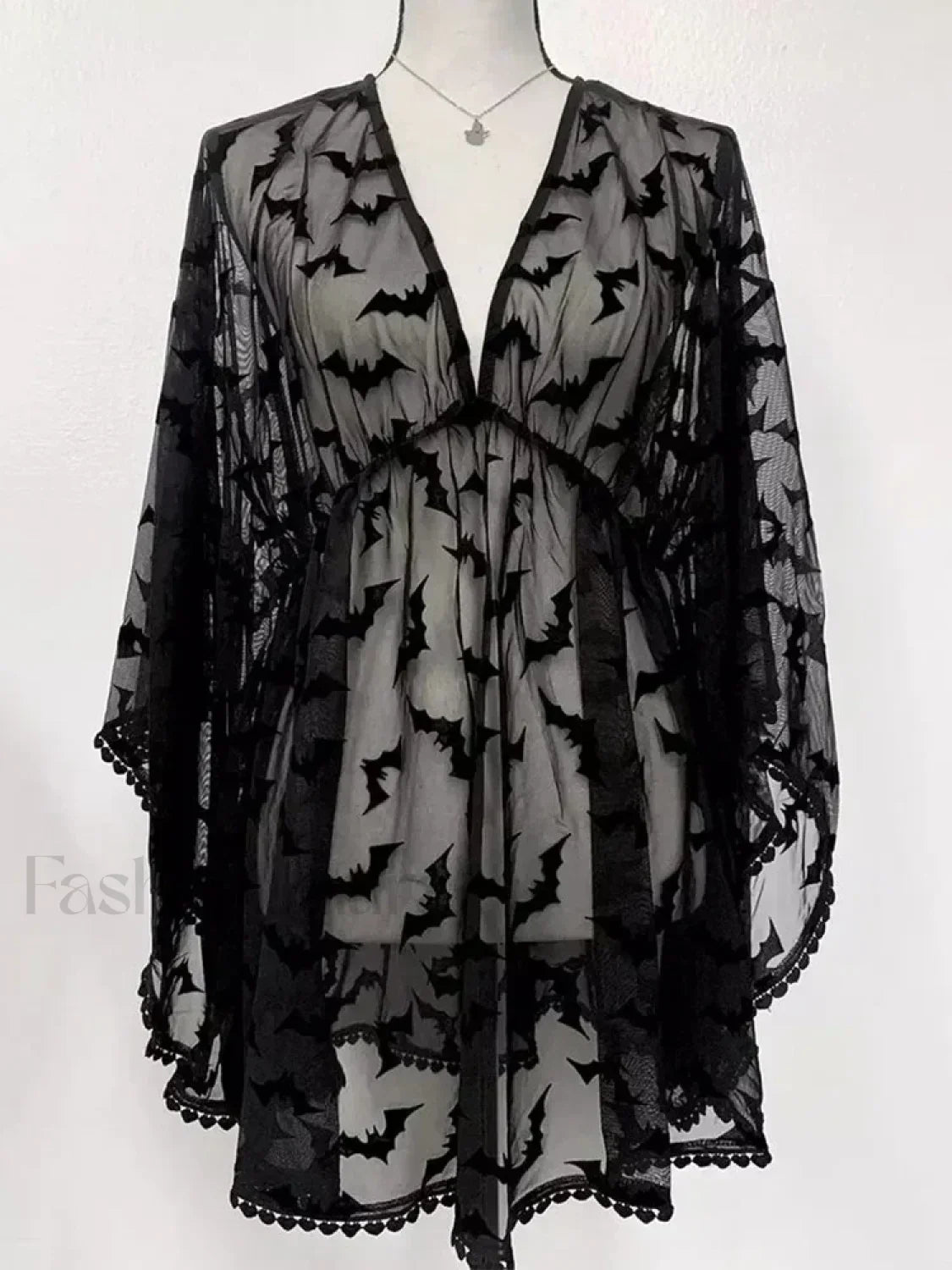 Grunge Chiffon Bat Club Black Through Aesthetic Graphic Lace See E Girls Goth Night Dress Black / S