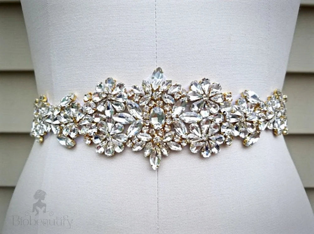 Gwen Crystal Bridal Belt In Yellow Gold Rose Silver