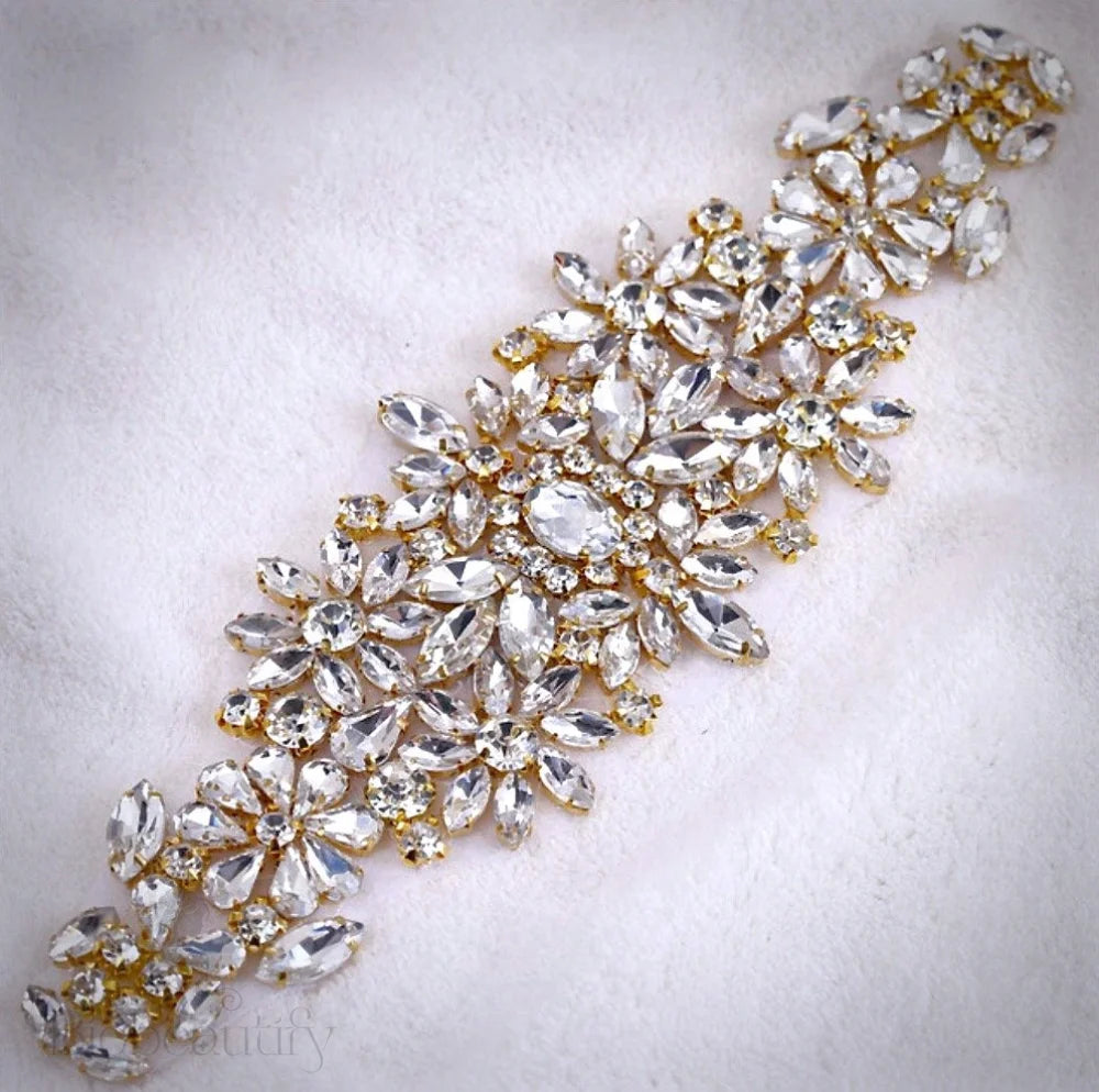 Gwen Crystal Bridal Belt In Yellow Gold Rose Silver