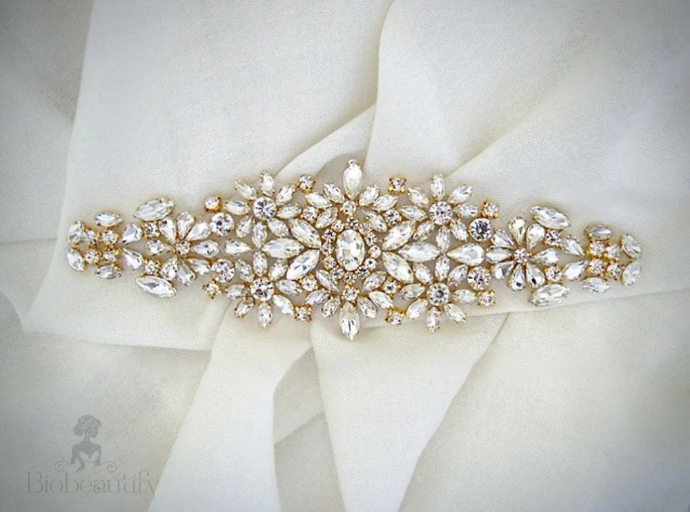 Gwen - Gold Crystal Bridal Belt/Sash