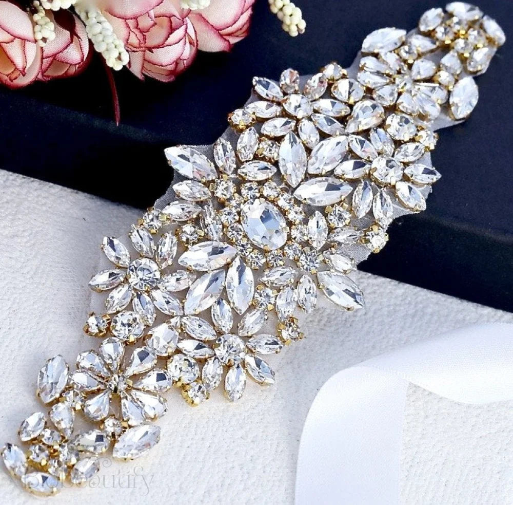 Gwen - Gold Crystal Bridal Belt/Sash