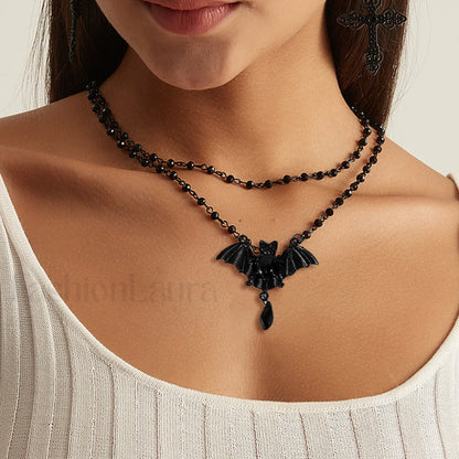 Halloween Gift Black Bat Pendant Necklace BLACK