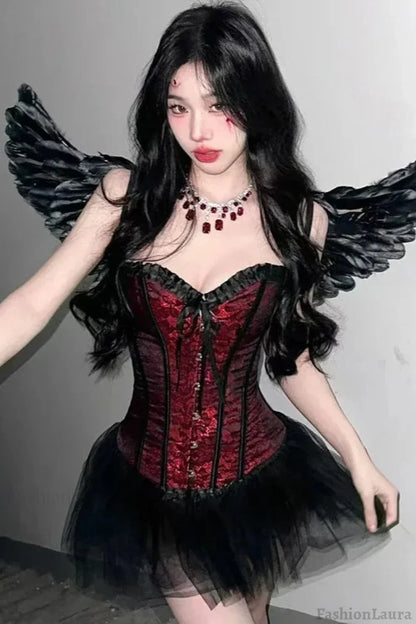 Halloween Gothic Corset Dress Red / One Size