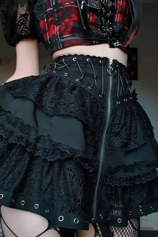 Halloween Gothic Punk High Waist Zipper Mini Skirt Black / S