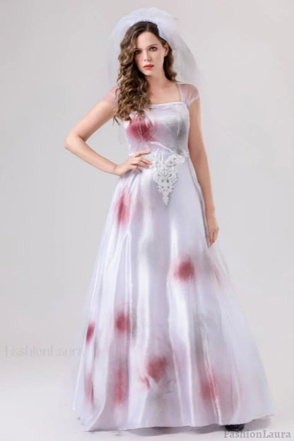 HalloweenBloody Bride Vampire Gown Dress White / S