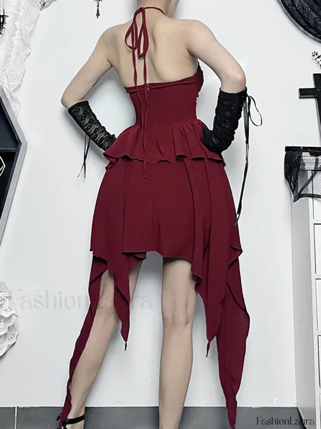 Halter Bodycon Sleeveless Party Hem Mini Cocktail Ruched Neck A Line Sexy Asymmetrical Dress