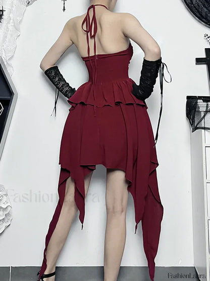 Halter Bodycon Sleeveless Party Hem Mini Cocktail Ruched Neck A Line Sexy Asymmetrical Dress