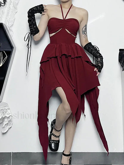 Halter Bodycon Sleeveless Party Hem Mini Cocktail Ruched Neck A Line Sexy Asymmetrical Dress
