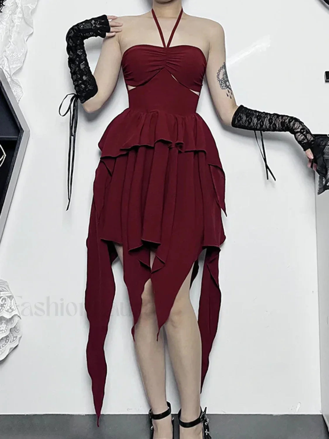 Halter Bodycon Sleeveless Party Hem Mini Cocktail Ruched Neck A Line Sexy Asymmetrical Dress
