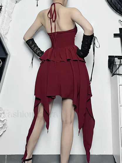 Halter Bodycon Sleeveless Party Hem Mini Cocktail Ruched Neck A Line Sexy Asymmetrical Dress