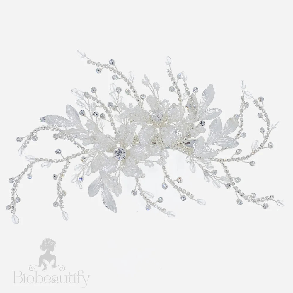 Handcrafted Floral Hair Clip For Weddings With Austrian Crystals