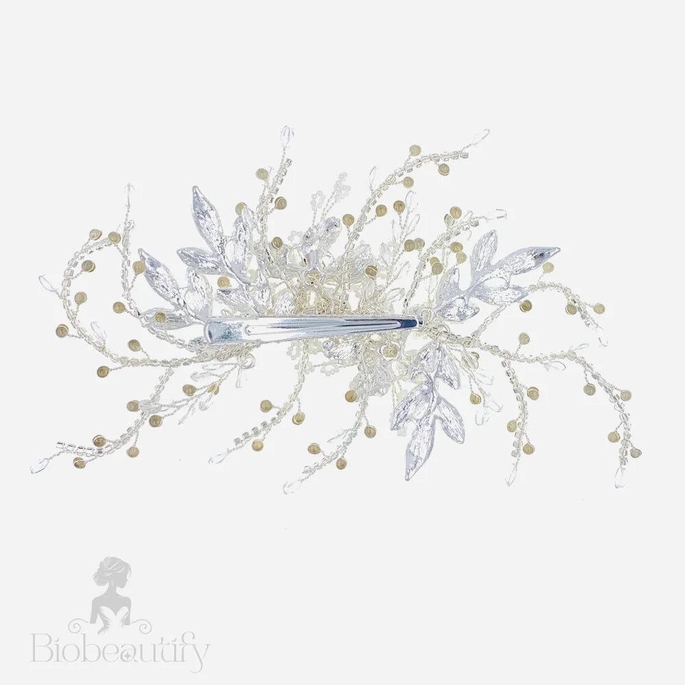 Handcrafted Floral Hair Clip For Weddings With Austrian Crystals