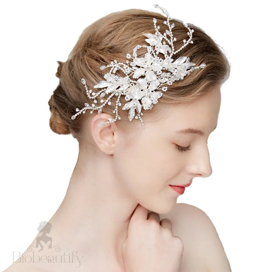 Handcrafted Floral Hair Clip For Weddings With Austrian Crystals