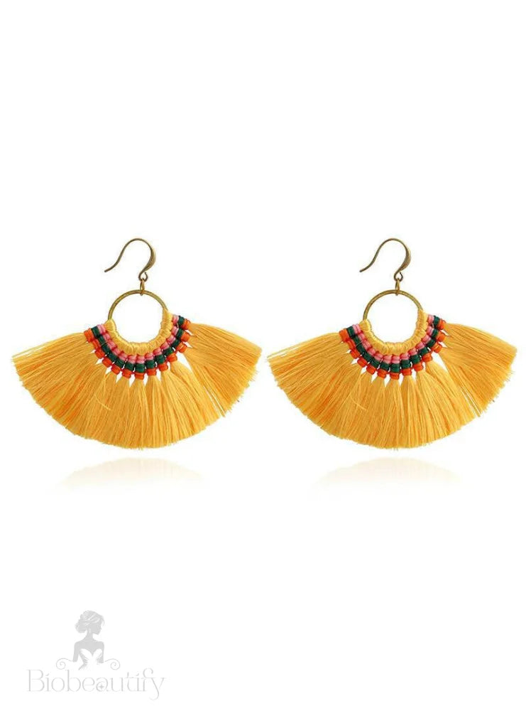 Handmade Boho Long Tassel Earrings Orange