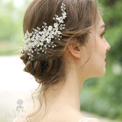 Handmade Bridal Hair Clip With Ivory Austrian Crystals And Beads