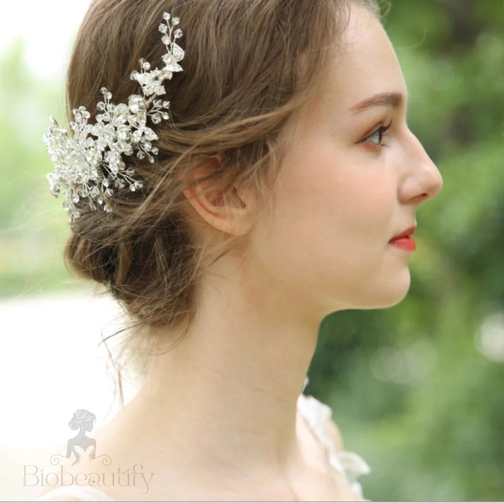 Handmade Bridal Hair Clip With Ivory Austrian Crystals And Beads