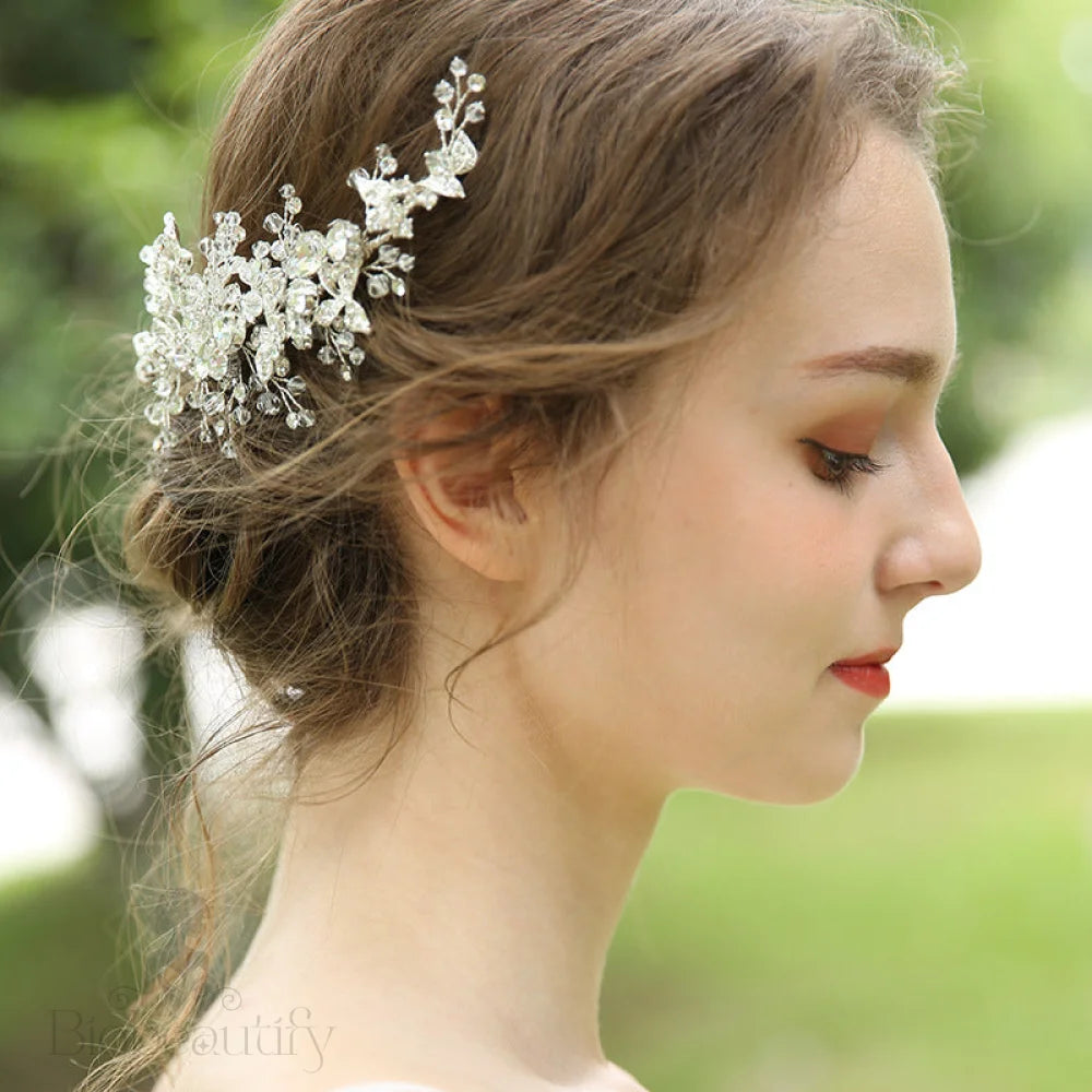 Handmade Bridal Hair Clip With Ivory Austrian Crystals And Beads