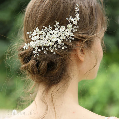 Handmade Bridal Hair Clip With Ivory Austrian Crystals And Beads