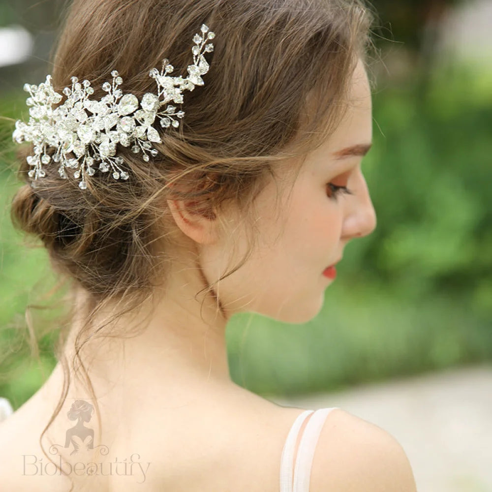 Handmade Bridal Hair Clip With Ivory Austrian Crystals And Beads