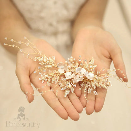 Handmade Gold Hair Comb With Austrian Crystal Beads For Weddings