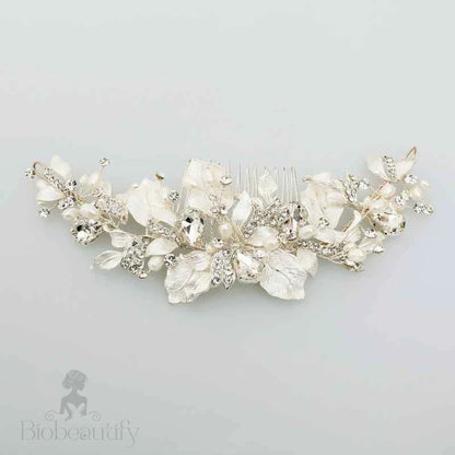 Handmade Silver Bridal Hair Clip With Austrian Crystals And Pearl