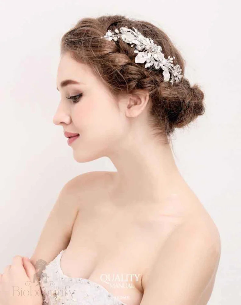 Handmade Silver Bridal Hair Clip With Austrian Crystals And Pearl