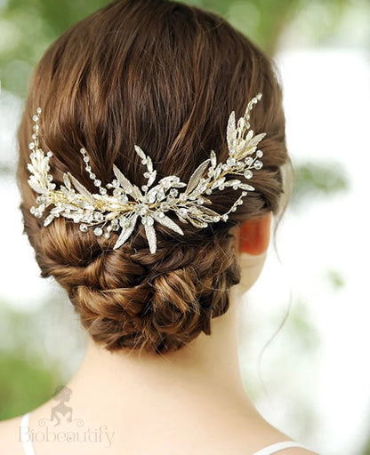 Handmade Wedding Hair Comb With Austrian Crystals In Light Gold By Camilla