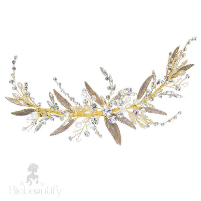 Handmade Wedding Hair Comb With Austrian Crystals In Light Gold By Camilla