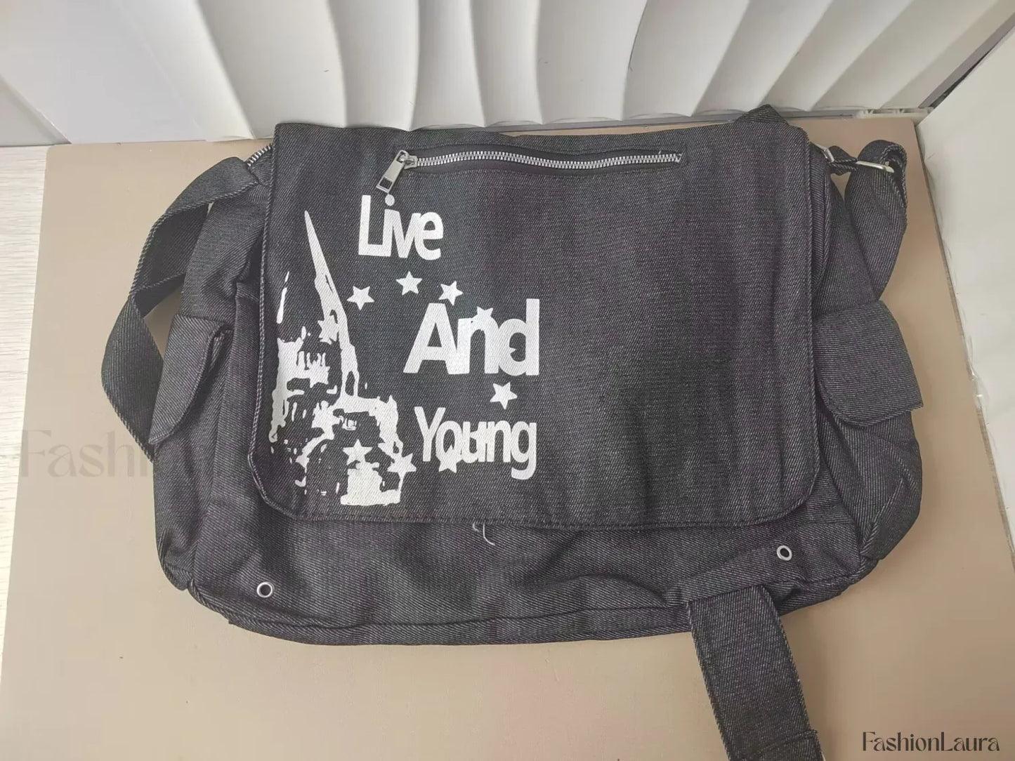 Harajuku Gothic Spider Shoulder Girls Bag Rabbit Dark Spice Female Punk Metal Purses Messenger Cross Bag washed black