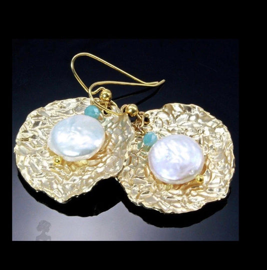 Hawaiian Dream Cultured Pearl And Blue Chalcedony Earrings