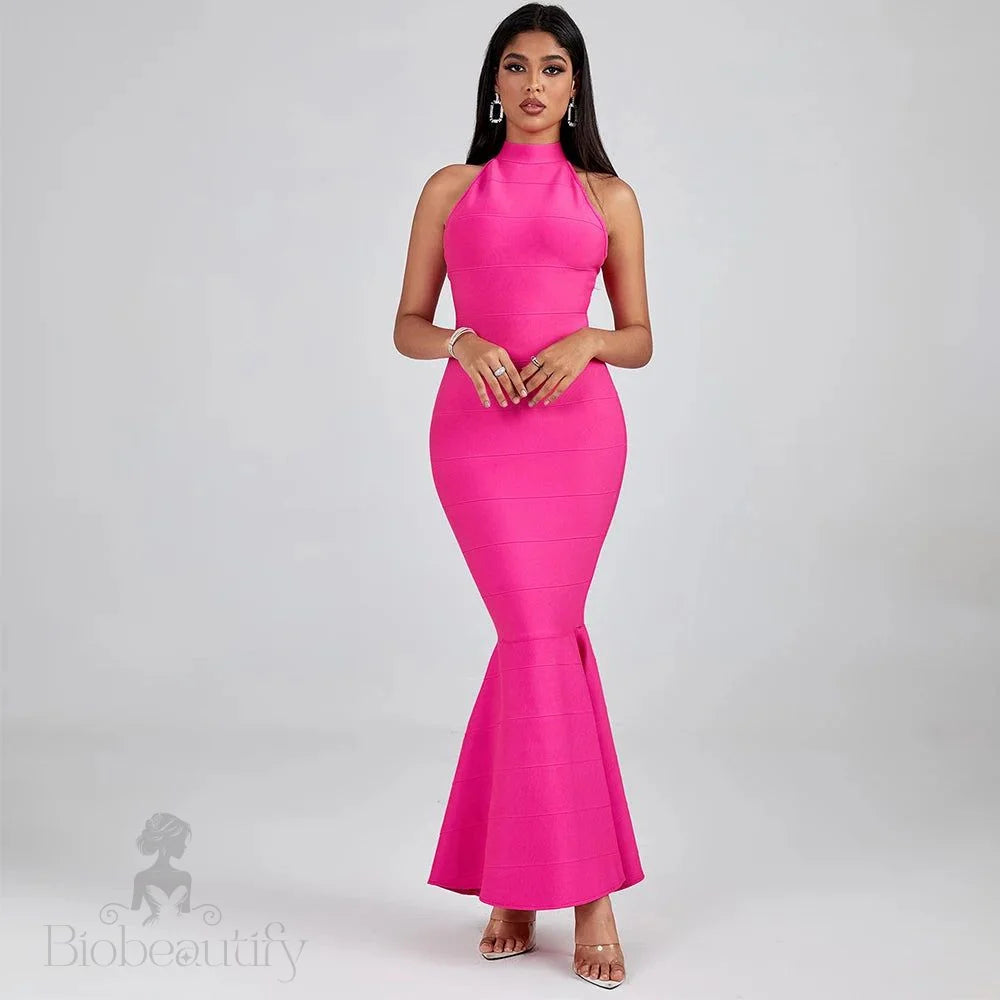 Hayami Bandage Halter Mermaid Gown Dress - SunsetFashionLA