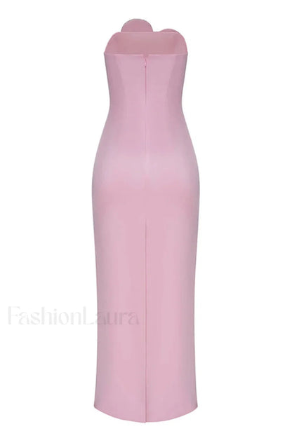 Heart Embellished Strapless Charming Cady Column Dress