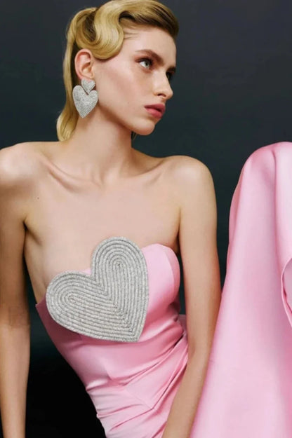 Heart Embellished Strapless Charming Cady Column Dress