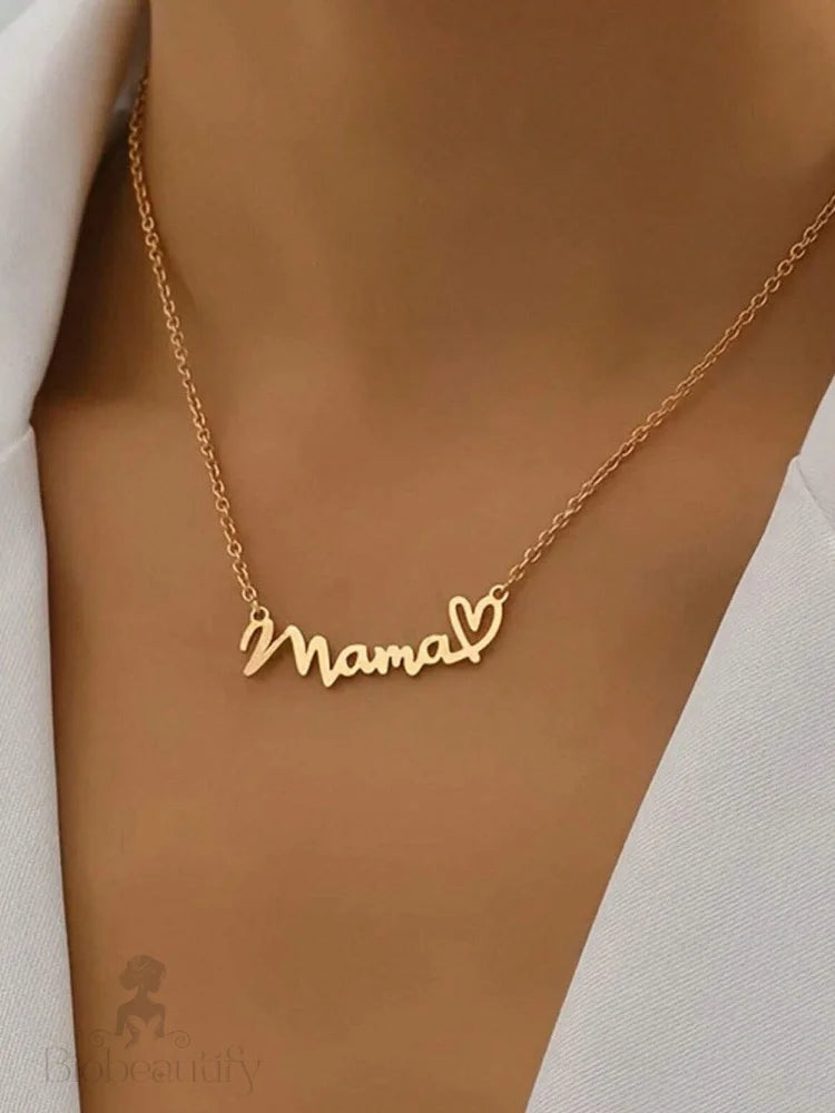 Heart Mama Pendant Necklace With Chain Gold / One Size