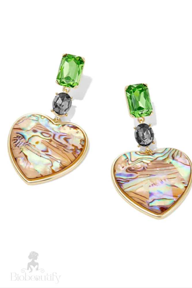 Heart Pendant Earrings With Oil Printing