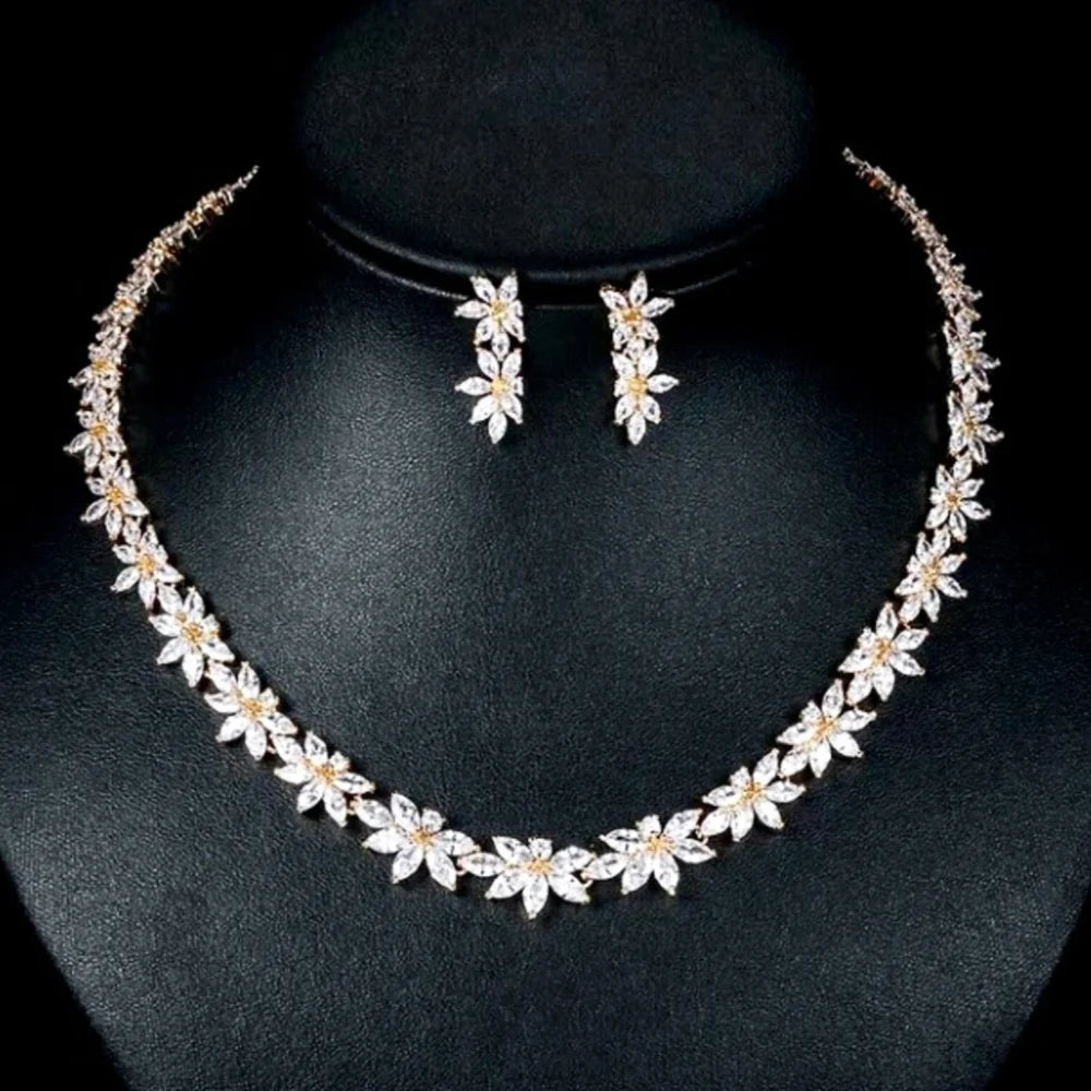 Heather Cubic Zirconia Bridal Jewelry Set In Silver And Gold