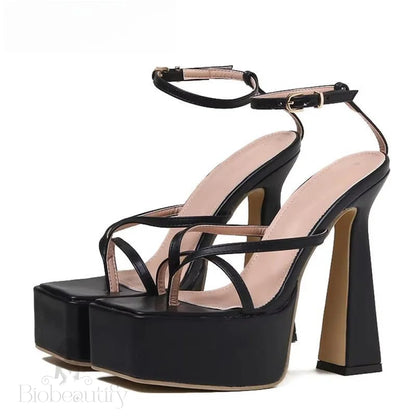 High Heel Platform Strappy Shoes For Fall Street Style Black / 42