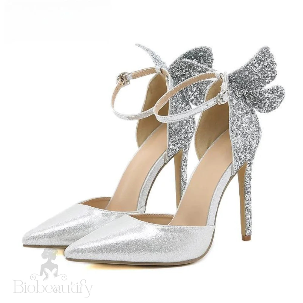 High Heel Pointed Toe Stiletto Sandals With Hollow Strap - Sexy And Elegant Silver / 35