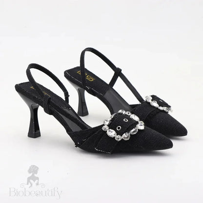 High-Heeled Denim Sandals With Rhinestone Square Buckle For Autumn