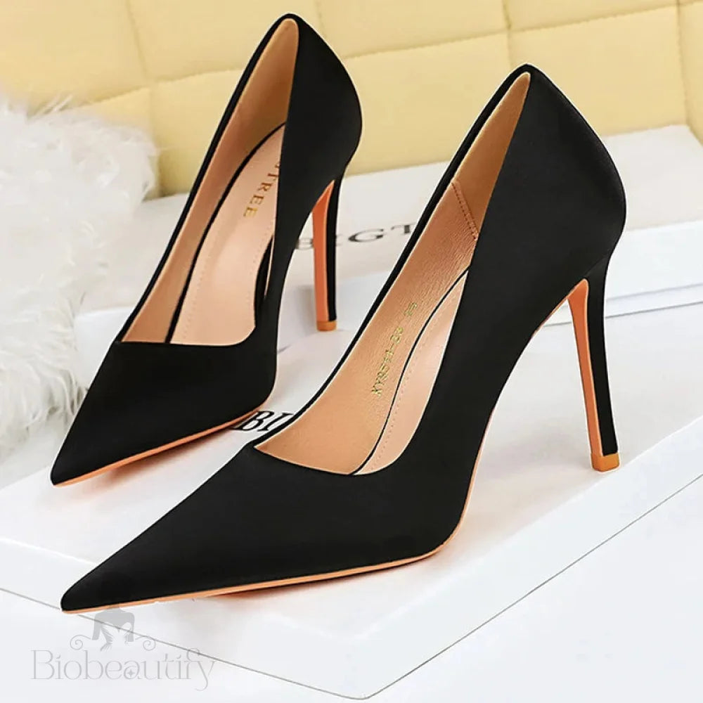 High Heels Women Pumps Pointed Shoes Lady Silks Satins