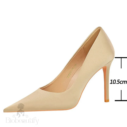 High Heels Women Pumps Pointed Shoes Lady Silks Satins