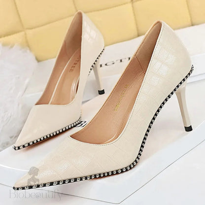 High Heels Women Pumps With Rivet Metal Chain