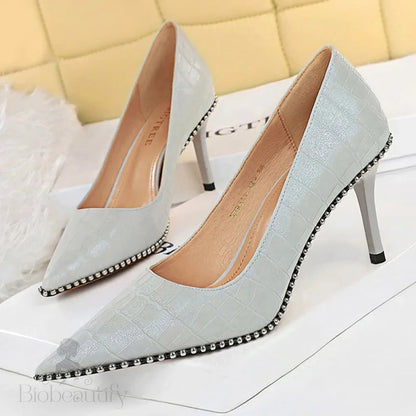 High Heels Women Pumps With Rivet Metal Chain