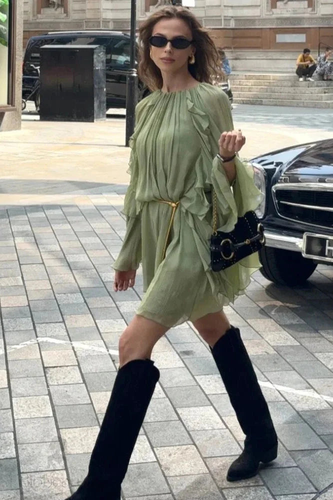 High Waist Long Sleeve Mini Dress