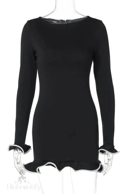 High Waist Slim Long Sleeve Bodycon Mini Dress - Fit