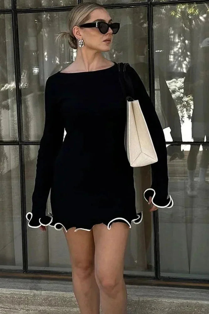 High Waist Slim Long Sleeve Bodycon Mini Dress - Fit