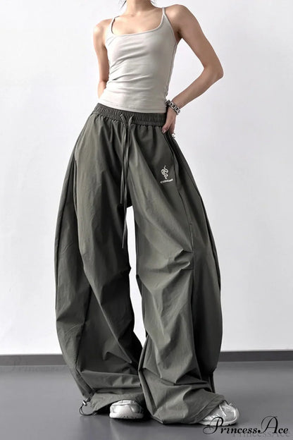 High-Waisted Loose Wide-Leg Cargo Pants Light army green / S